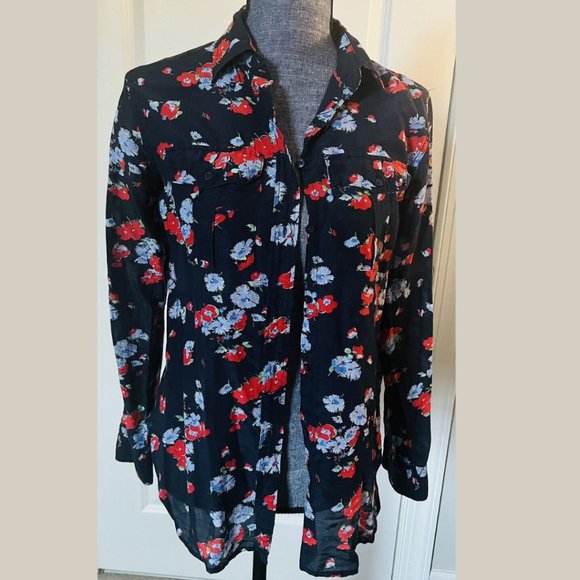 Ralph Lauren Floral Crinkled Silk-Blend Button Up Blouse Size Sma… - Picture 3 of 6